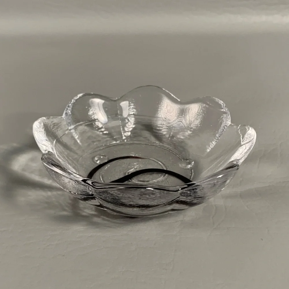 Handmade Scalloped Purple & Clear Glass Bowl Jewelry Sink Vanity Bedside Dish